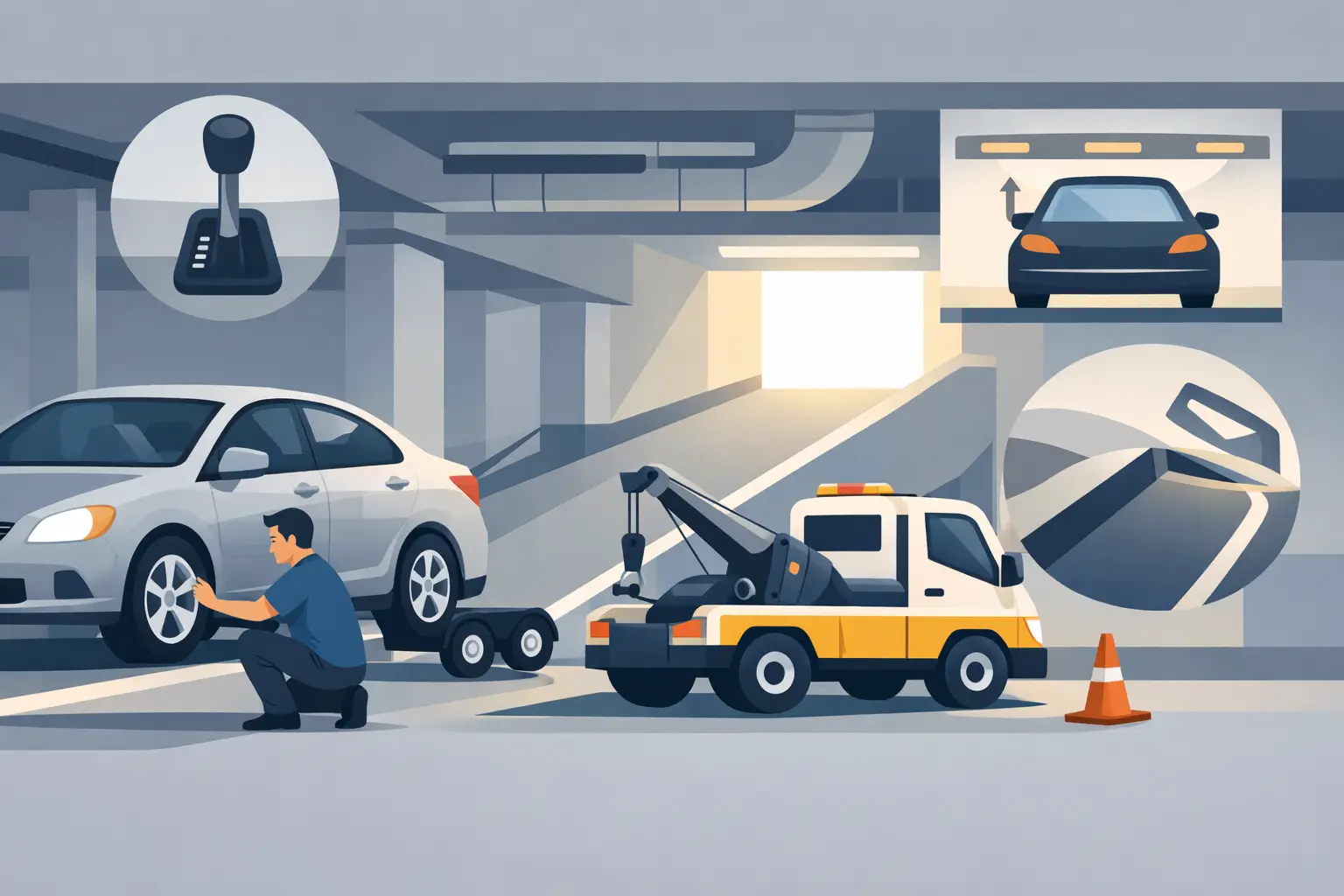 Read more about the article 地下室車輛無法移動拖吊怎麼辦？先確認空檔、輪胎、坡道與出口高度，才能安全派車