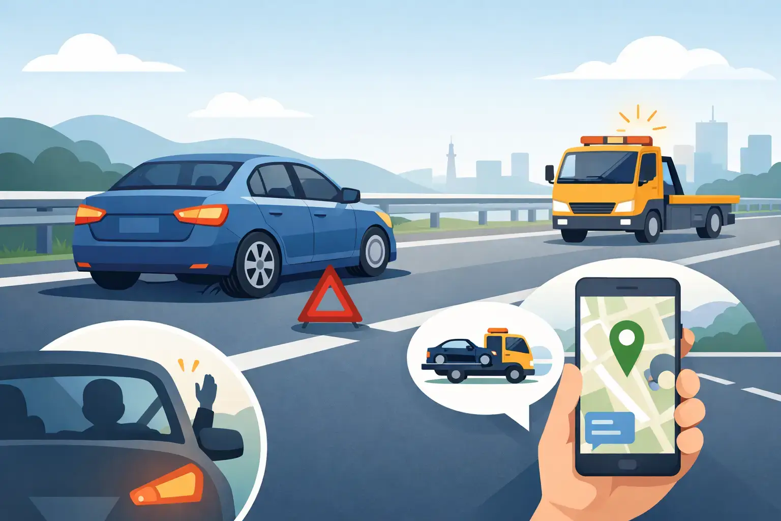 Read more about the article 爆胎後等待拖車安全方法，從靠邊警示到LINE定位通報的實務步驟