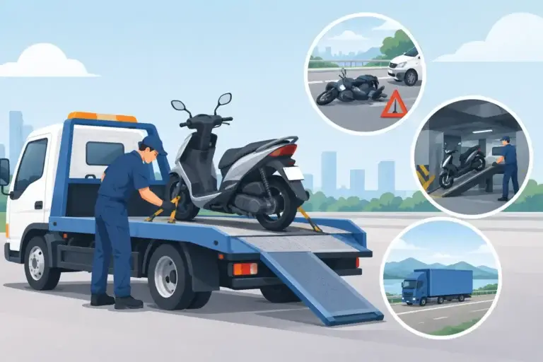Read more about the article 機車拖運怎麼叫才不傷車？從故障事故到地下室、跨縣市運送的通報重點與費用判斷