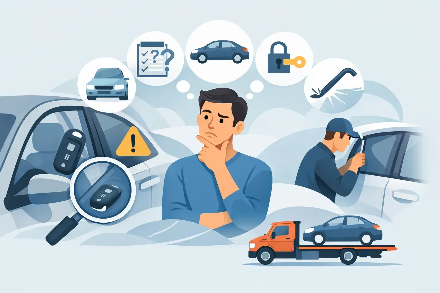 You are currently viewing 車鑰匙鎖車內救援方式怎麼做？先確認6件事避免破窗、撬門、拖吊與車損風險的處理順序
