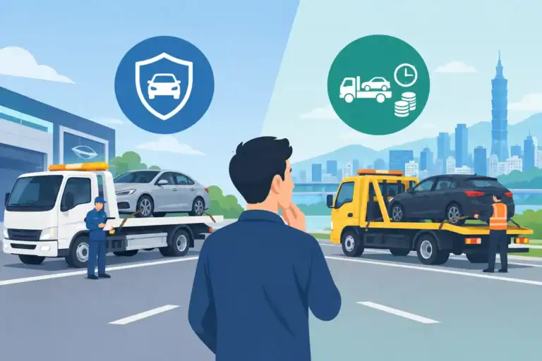Read more about the article 原廠救援民間拖吊比較：桃園車主故障時兼顧費用與到場速度